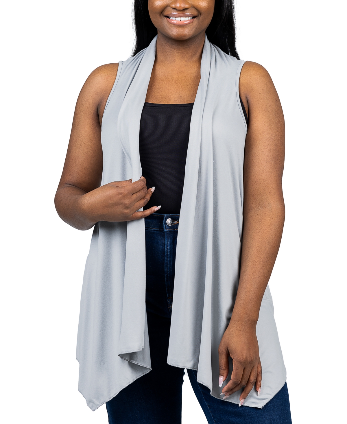 24SEVEN COMFORT APPAREL PLUS SIZE ASYMMETRIC OPEN FRONT CARDIGAN SWEATER 