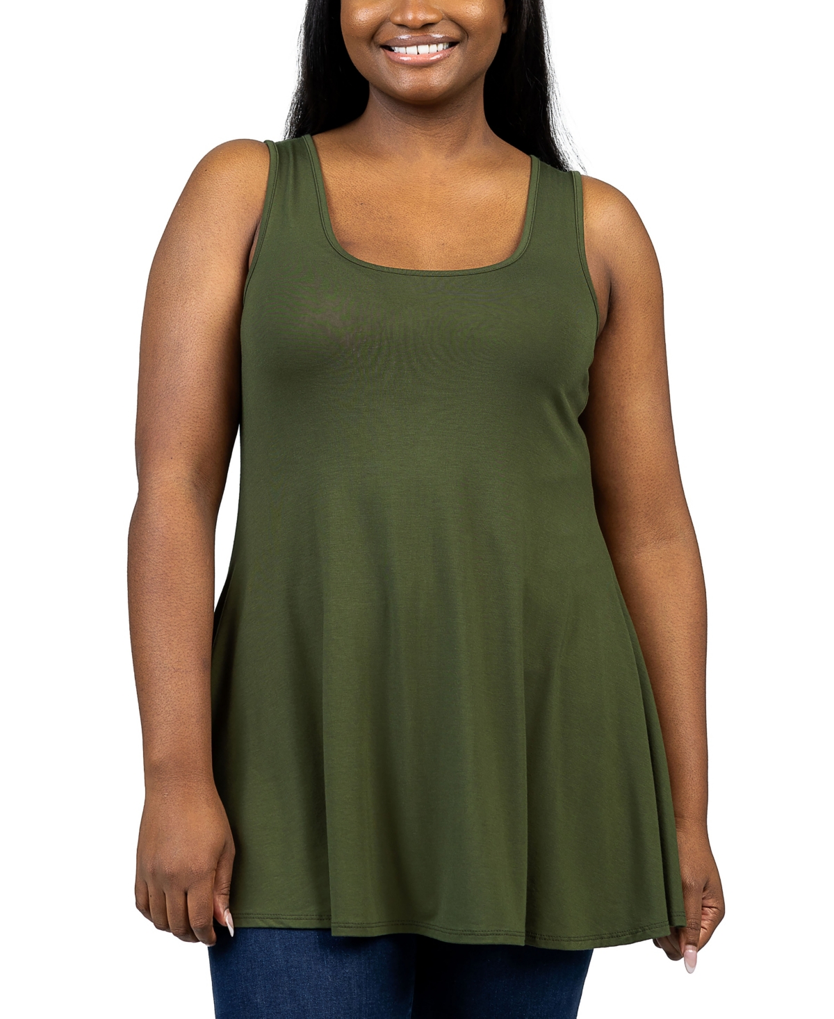 Shop 24seven Comfort Apparel Plus Size Sleeveless Tunic Tank Top In Olive