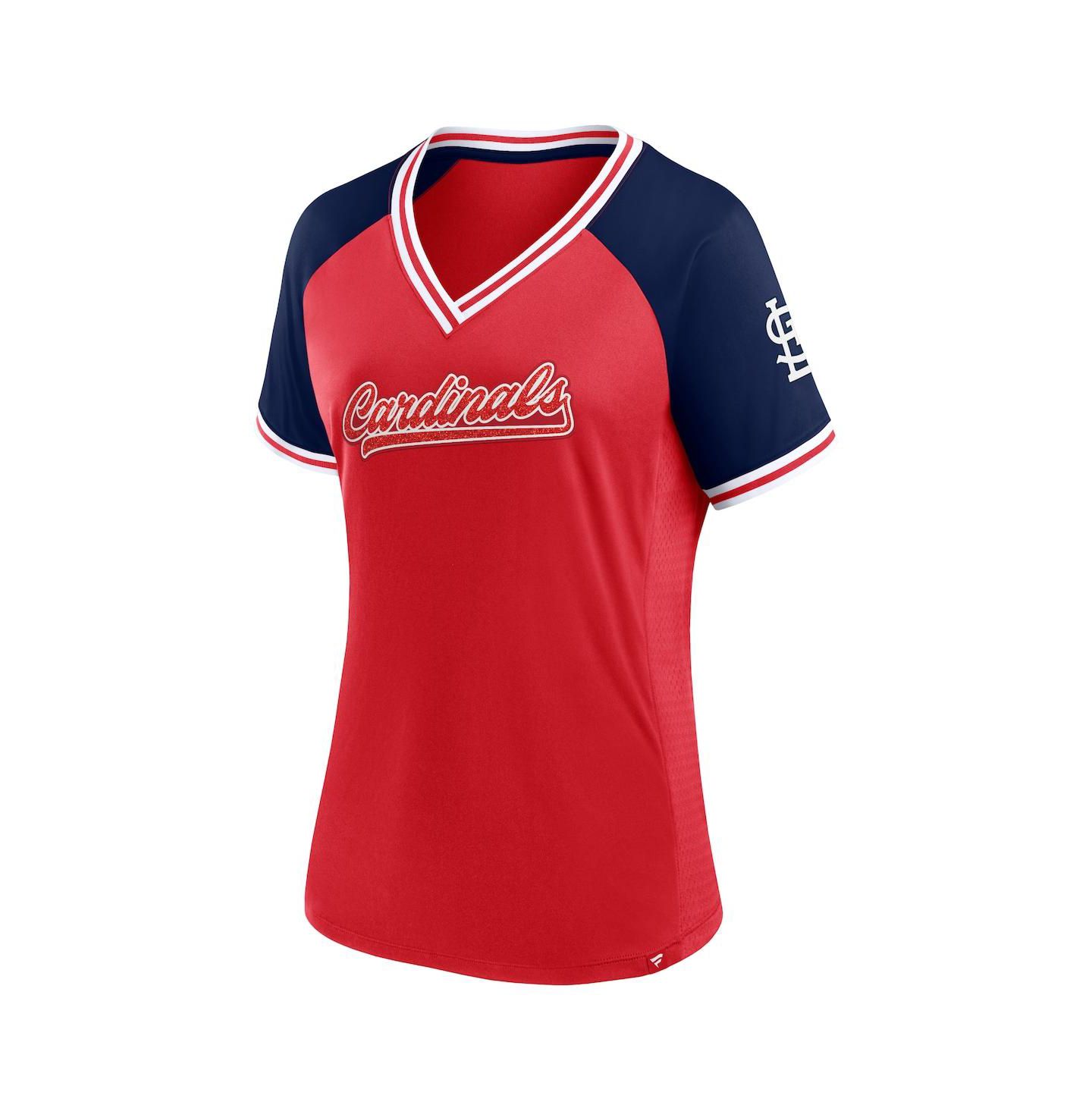 Женская футболка Fanatics Red St. Louis Cardinals Glitz Glam League Diva Raglan V-Neck — фото 3