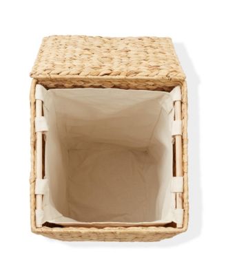 Laundry Hamper with Lid and Removable Liner Bag - Natural, Woven Water Hyacinth Square Laundry Basket for Clothes