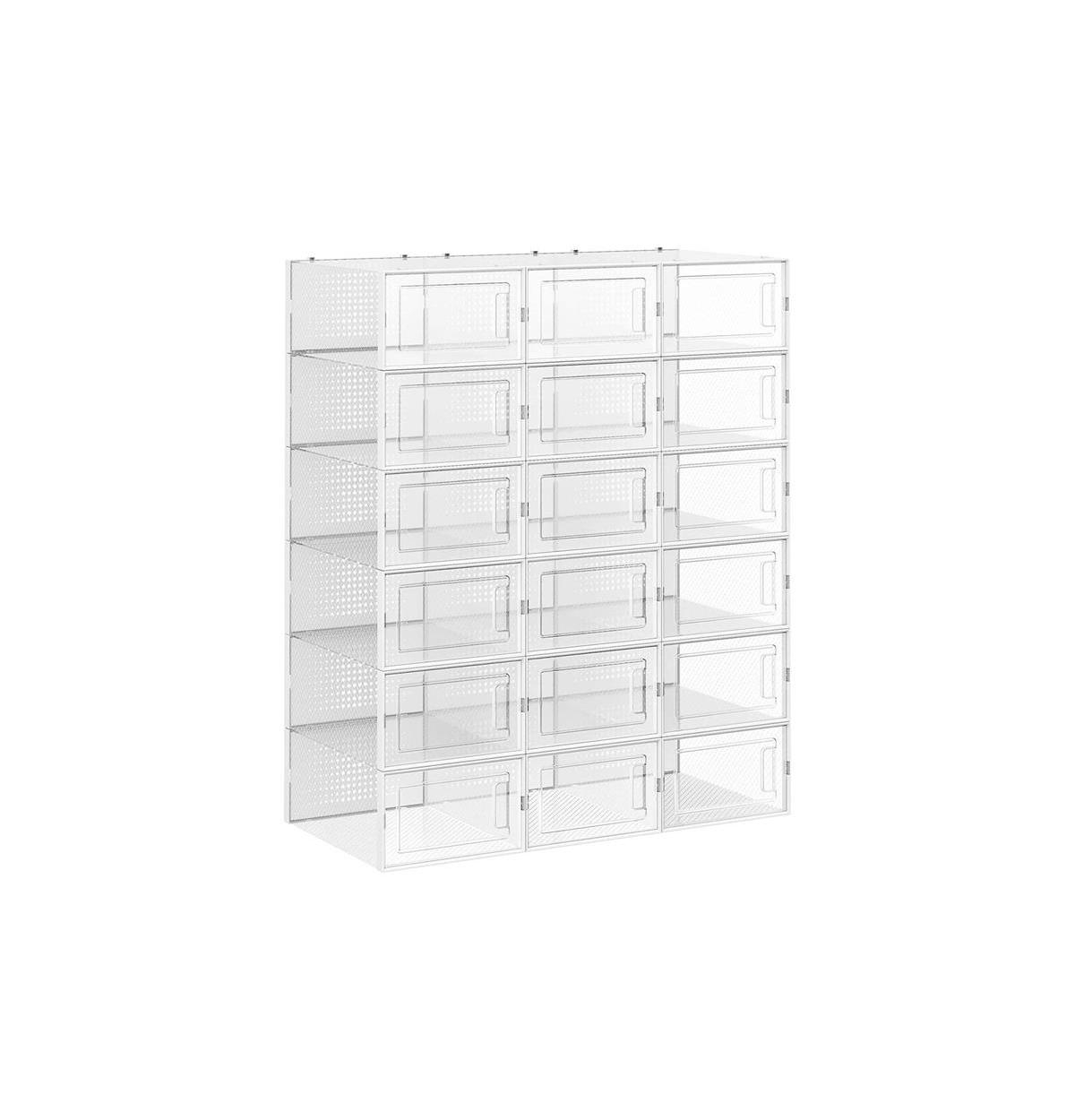 Pack Of 18 Stackable Shoe Storage Organizers, Versatile And Foldable For Sneakers - White