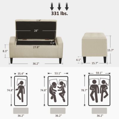 Recgular Tufted Linen Storage Ottoman Bench with Flipping Top