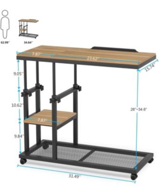 Adjustable C Table with Wheels, Tiltable Laptop Stand & TV Tray with Shelves for Sofa, Bedside, or Couch