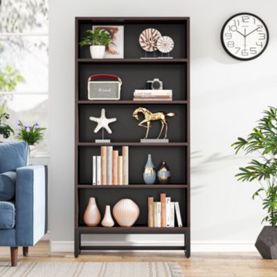 70.8” 5-Tier Wood & Metal Heavy Duty Free-Standing Bookshelf – Storage Shelving Unit for Living Room, Bedroom, Office