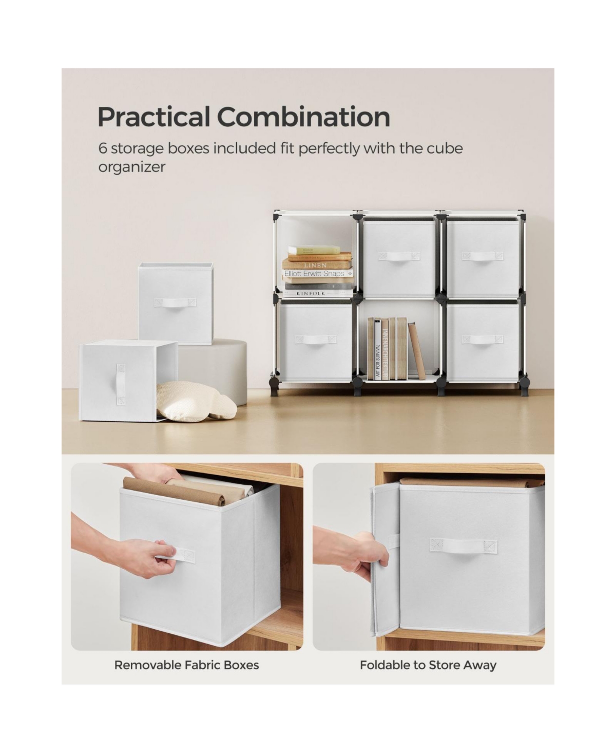 Slickblue Cube Storage Organizer with Storage Boxes, Customizable Shape, Bedroom, Living Room-6 Cubes