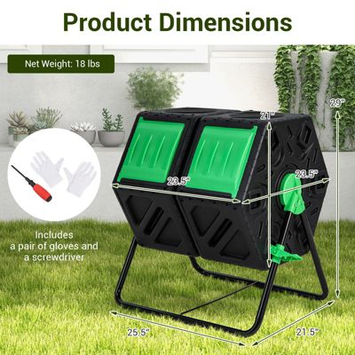 Dual Chamber Garden Compost Tumbler with Sliding Doors