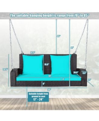 2-Person Wicker Hanging Porch Swing with 2 Back Cushions and 1 Seat Cushion