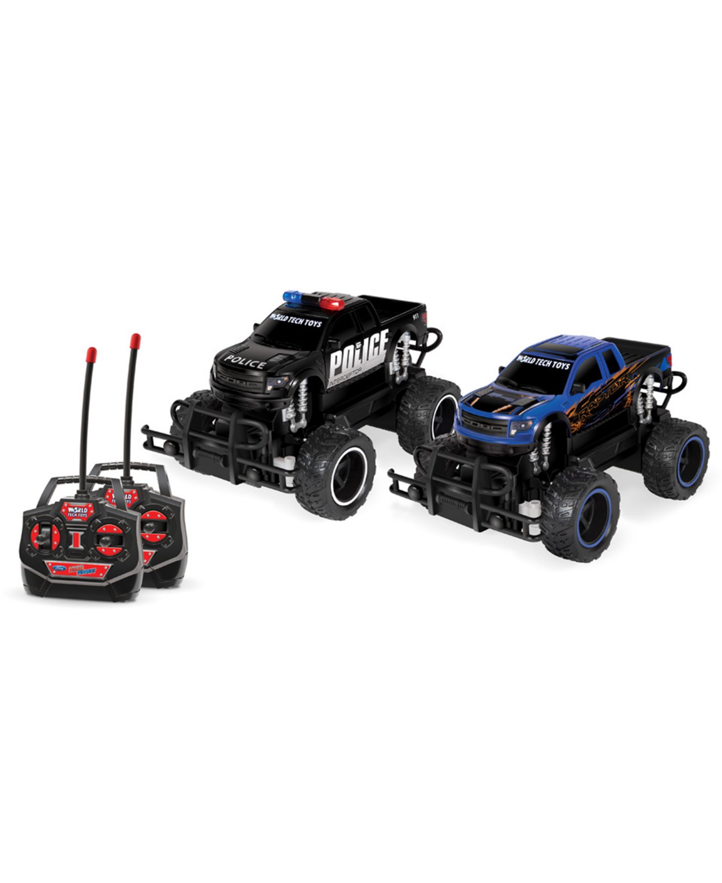 Детские игрушки World Tech Toys 1:24 Ford F-150 SVT Raptor Police Pursuit All-Terrain RC Monster Trucks, 2-Pack — фото 1