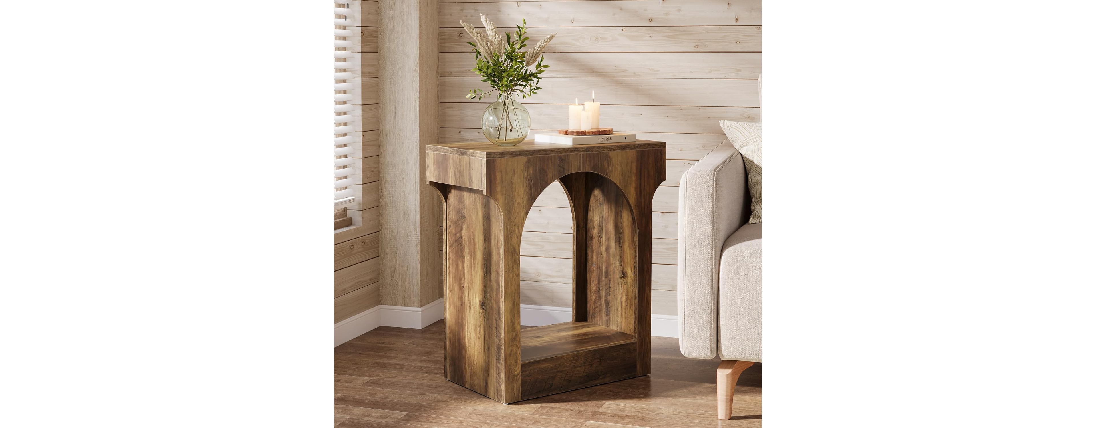 Tribesigns Round End Table, Wood C-Shaped Side Table, Small Couch Side Table, Modern White End Table, Large Side Table, Round Side Table for Living Ro
