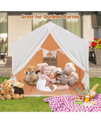 Kid's Play Tent with Washable Cotton Mat and Flag Banner