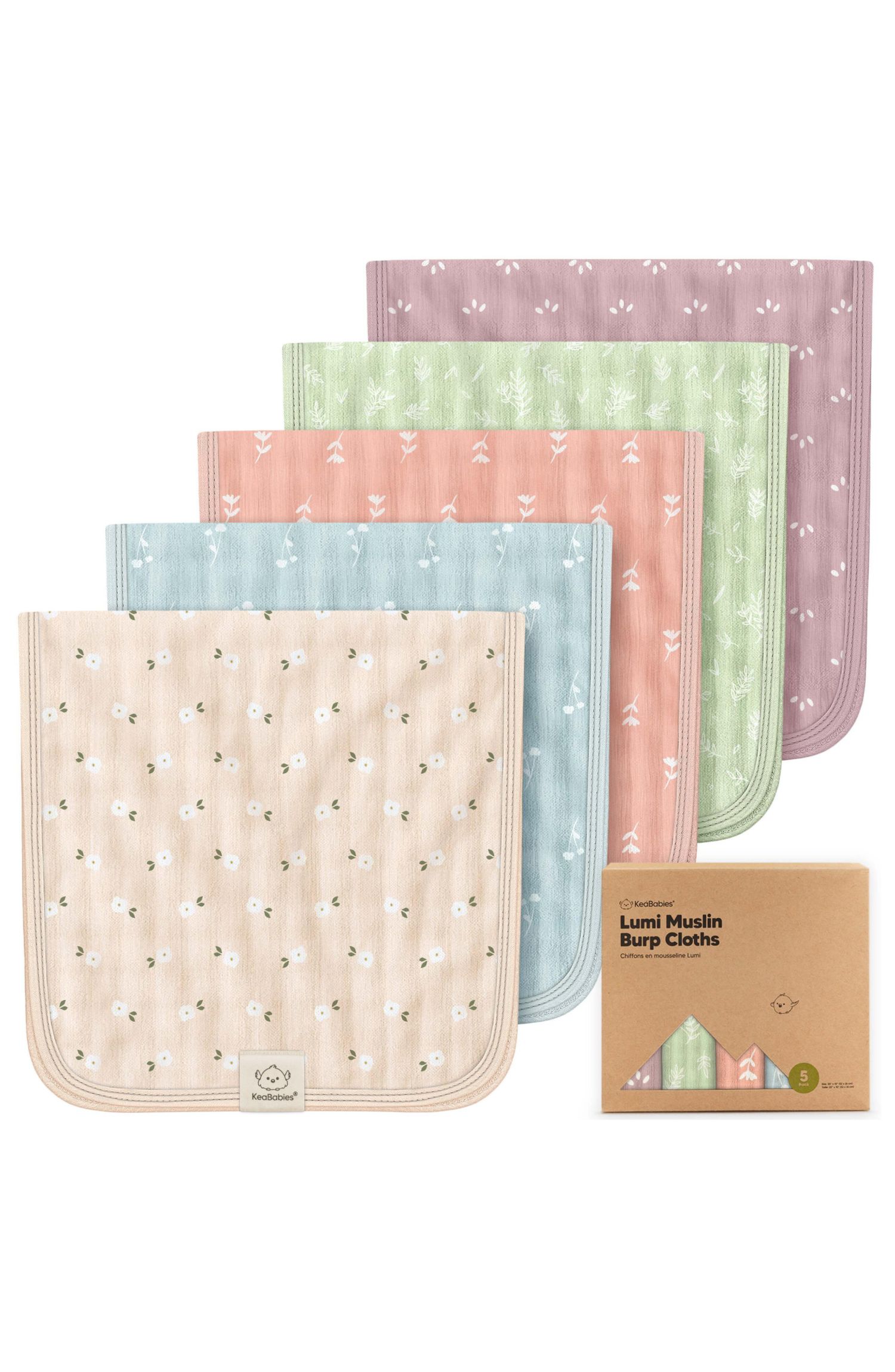 5 pieces Lumi Muslin Burp Cloths for Baby Boys, Girls, Baby Burp Cloths