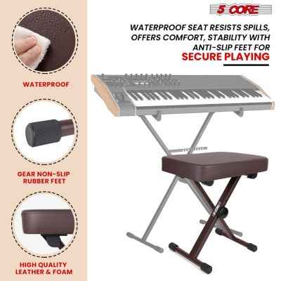 Keyboard Bench 3" Padded Cushioned Piano Stool Height Adjustable Guitar Seat Folding Portable - KBB BR HD