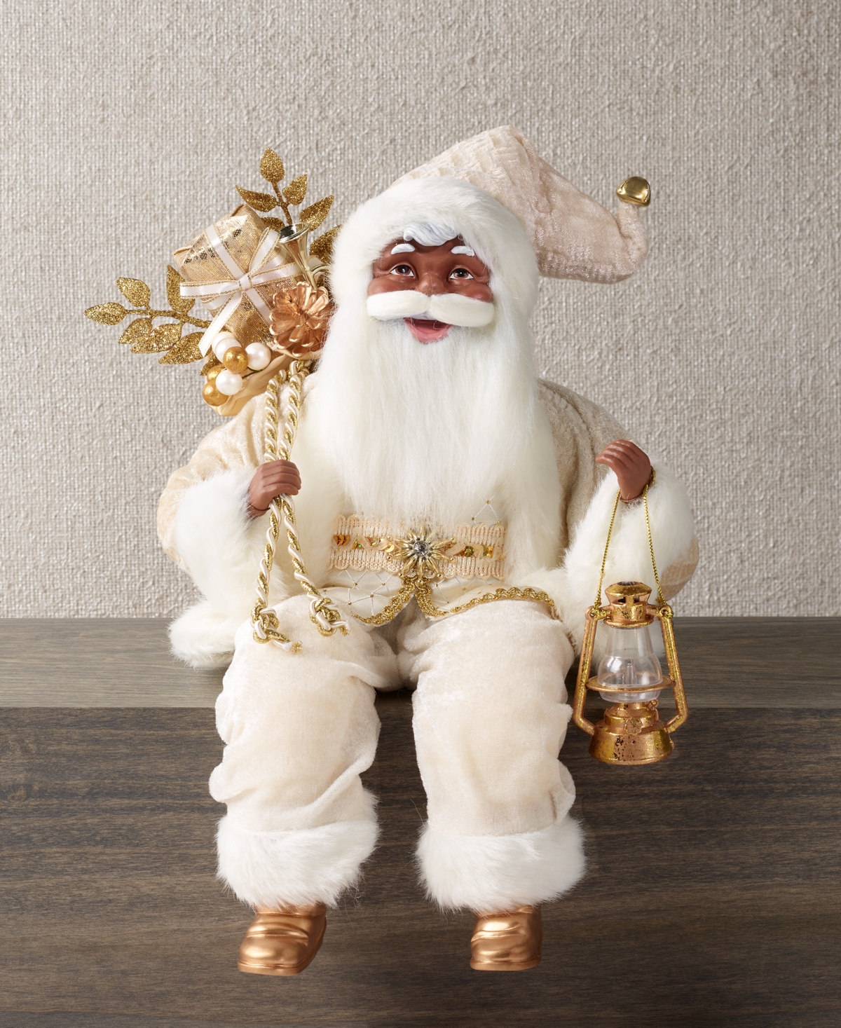 Holiday Lane Gold & White Santa with Lantern and Gifts, Exclusively at Macy's