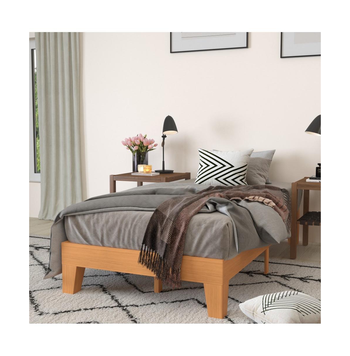 Merrick Lane Eduardo Platform Bed Frame, Solid Wood Frame With Slatted Support