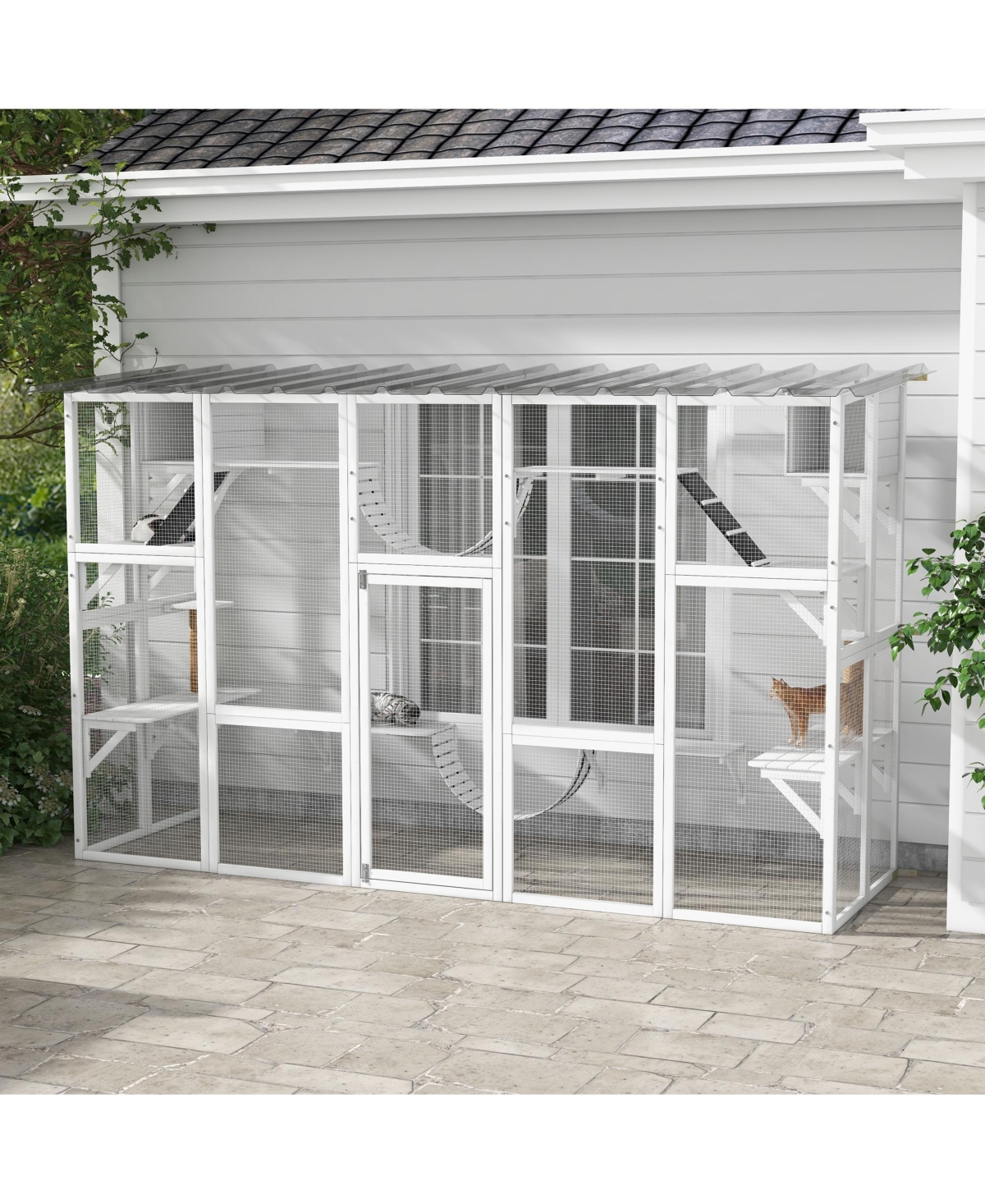 PawHut Catio Playground Cat Window Box Outside Enclosure, Wooden Outdoor Cat House