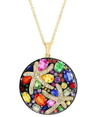 EFFY&reg; Multicolor Sapphire (5-3/8 ct. t.w.) and Diamond (1/4 ct. t.w.) Starfish 18" Pendant Necklace in 14k Gold, Created for Macy's