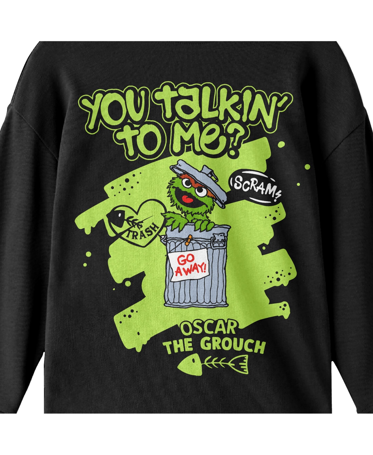 Sesame Street Boys Oscar The Grouch You Talkin' To Me Crew Neck Long SleeveYouth Tee - Black