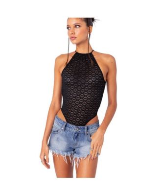 Edikted Women's Sheer Lace Open Back Bodysuit - Macy's