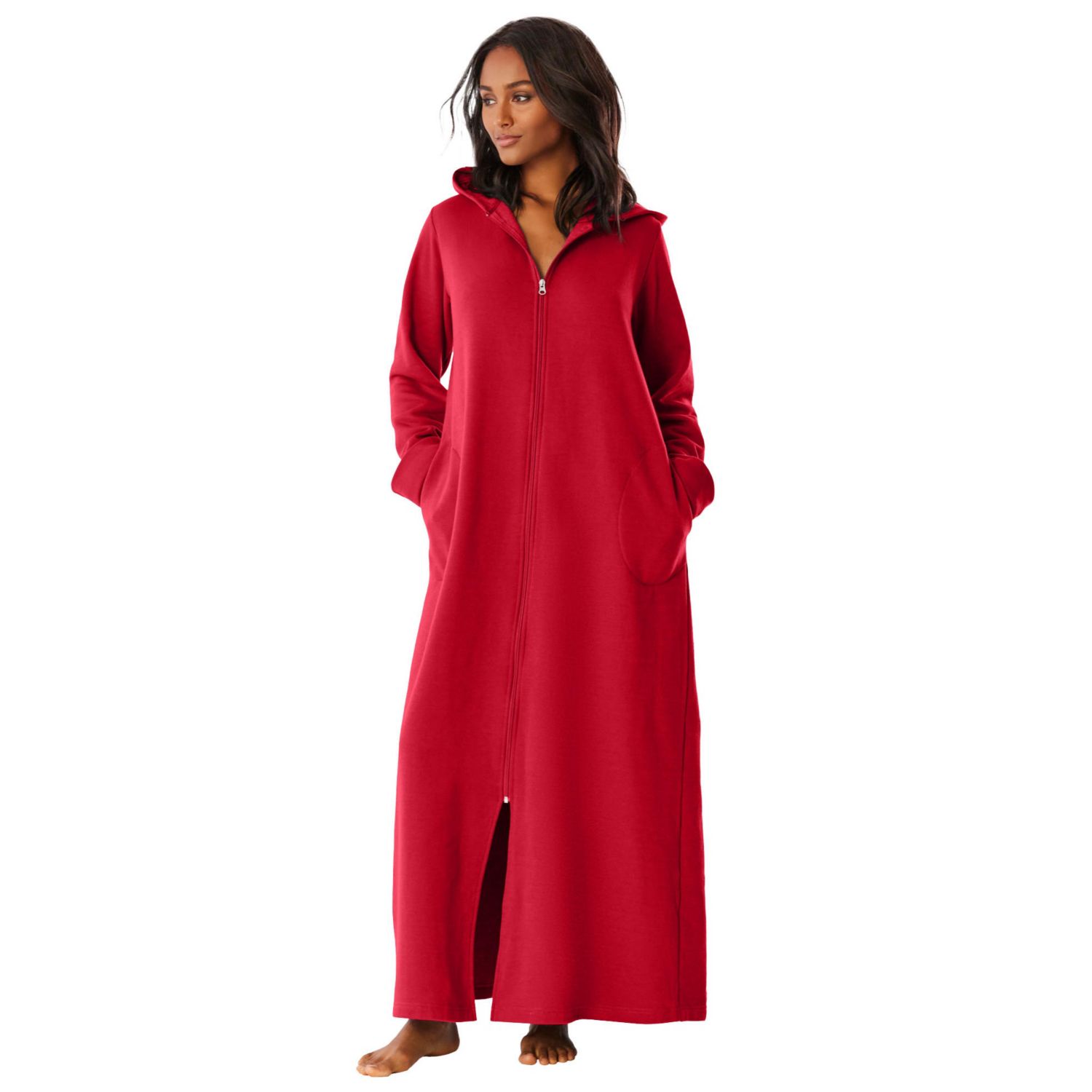 Women's Dreams and Co. Long Hooded Fleece Sweatshirt Robe