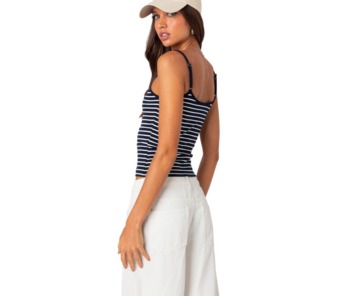 Edikted Women's Gretta Striped Ribbed Tank Top - Navy-and-white