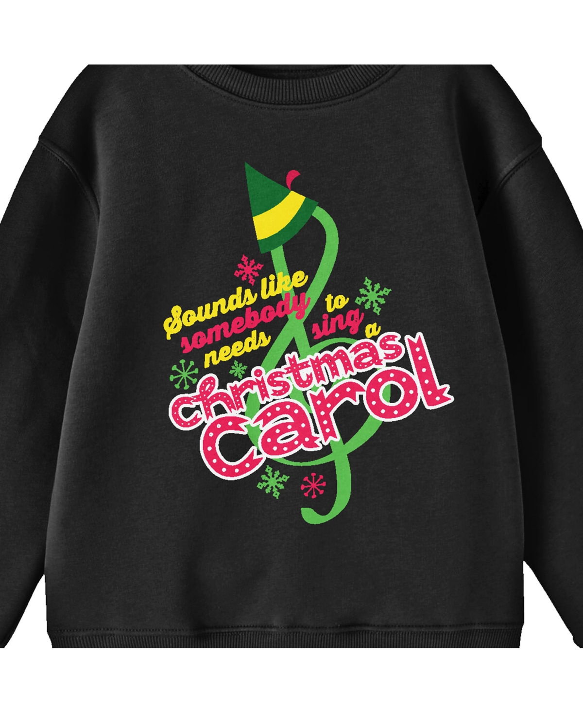 Elf Boys "Sounds Like Somebody Needs to Sing a Christmas Carol" Youth Black Crew Neck Sweatshirt