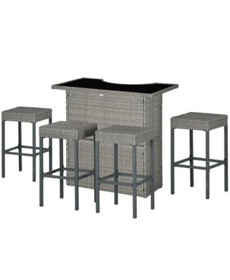 5pc Rat Wicker Bar Set, High Top Outdoor Table and Chairs,
