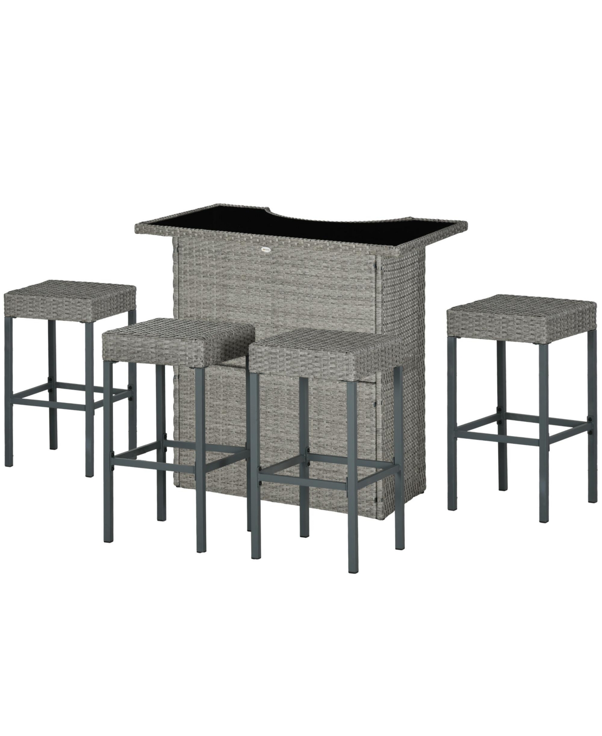 Outsunny 5pc Rat Wicker Bar Set, High Top Outdoor Table and Chairs,