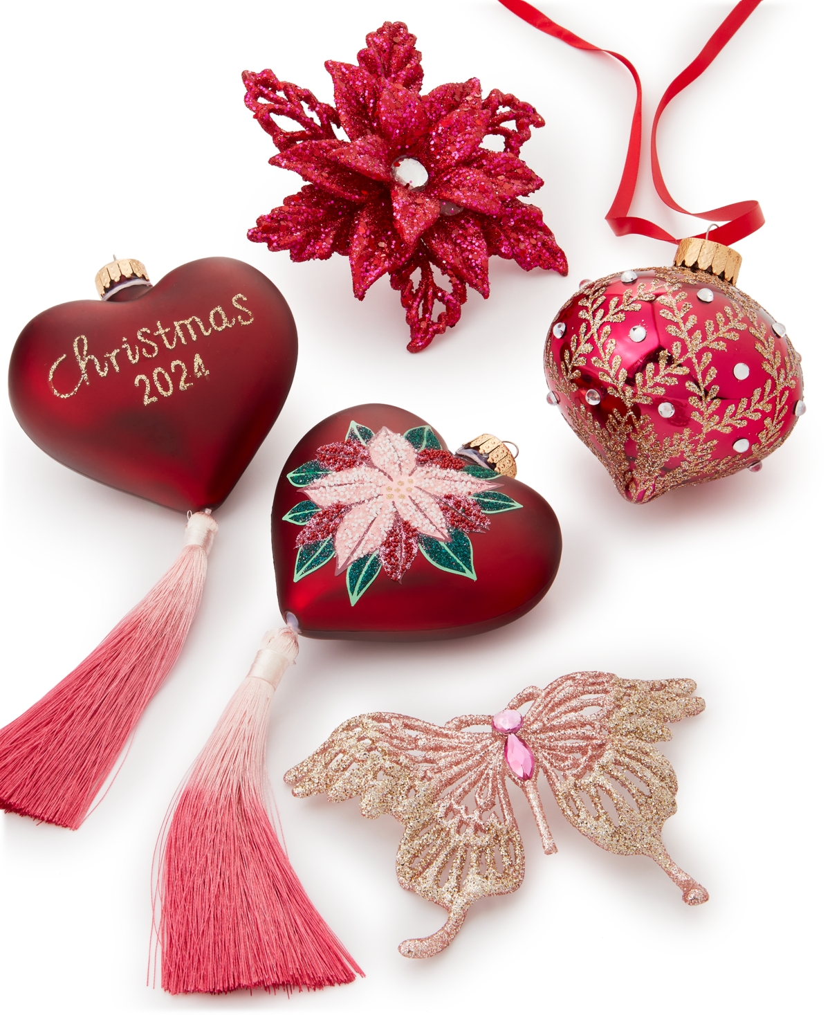 Holiday Lane Burgundy and Blush Glittered Flower Ornament, Exclusively at Macy's