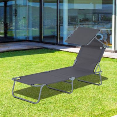 Outdoor Chaise Lounge Reclining Chair, Folding w/ Sun Shade