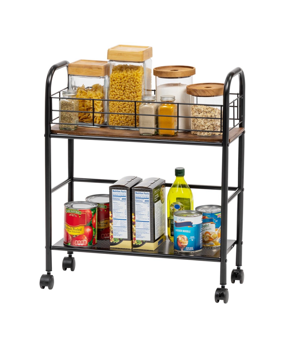 Slim Wood and Metal Rolling Storage Cart, Brown - Brown