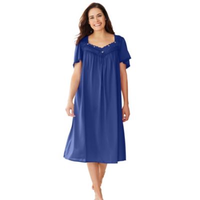 Plus Size Short Silky Lace-Trim Gown