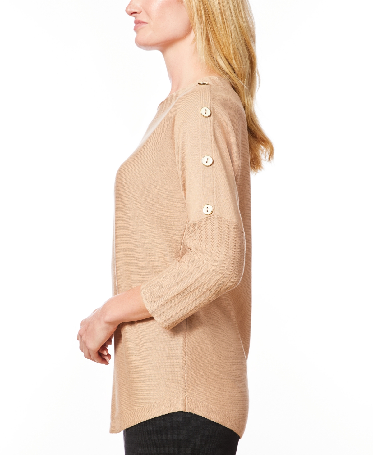 Melissa Paige Women's Petite Dolman-Sleeve Wavy-Ribbed Sweater