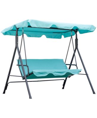 Patio Porch Swing Chair with Adjustable Canopy, Seats 3 Adults, Steel Frame, Armrests, Green