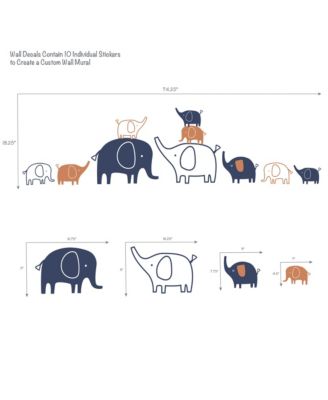 Playful Elephant Blue/White/Caramel Nursery Wall Decals/Stickers