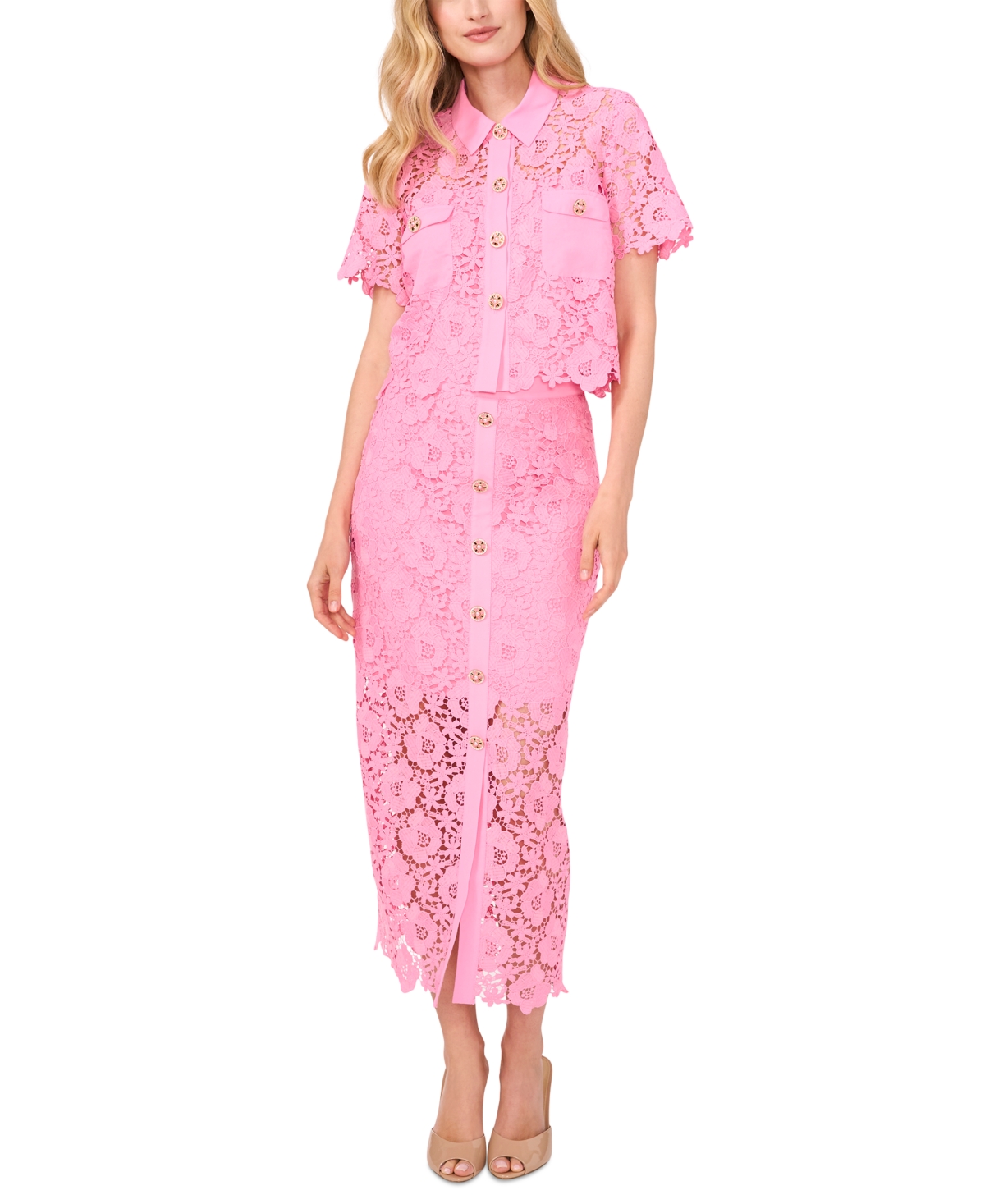 CeCe Women's Lace Button-Detail Midi Skirt