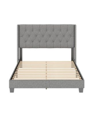Mia Linen Upholstered Platform Bed Frame with Tufted Headboard - Boyd Sleep
