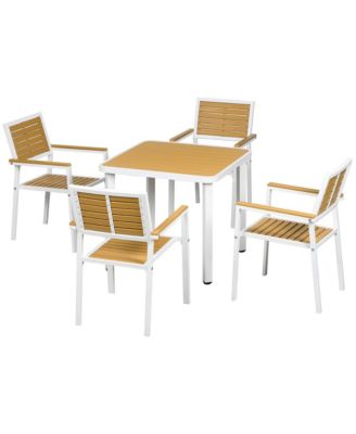 5 Pieces Outdoor Table and Chairs w/ Umbrella Hole, Yellow