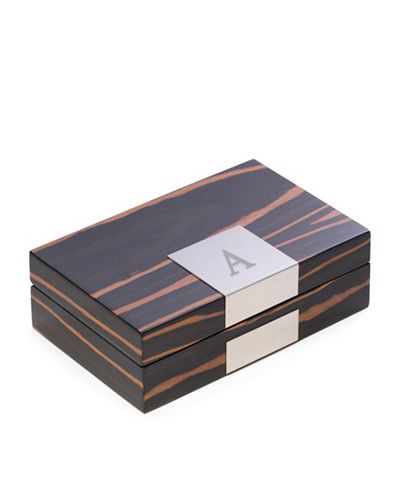 Bey-Berk Monogrammed Lacquered Ebony Burl Wood Valet Box