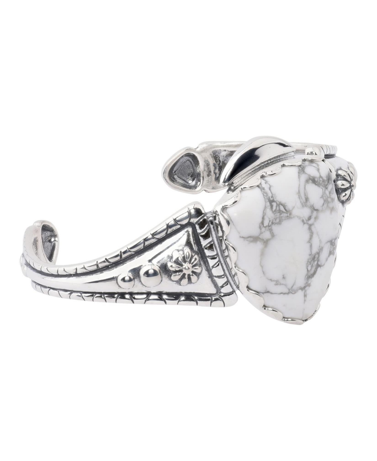 Sterling Silver White Howlite Gemstone Arrowhead Cuff Bracelet Size S - L - White howlite