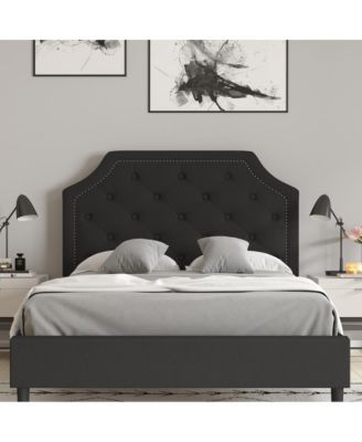 Provence Platform Bed With Slatted Support Contemporary Tufted Upholstery With Accent Nail Trim