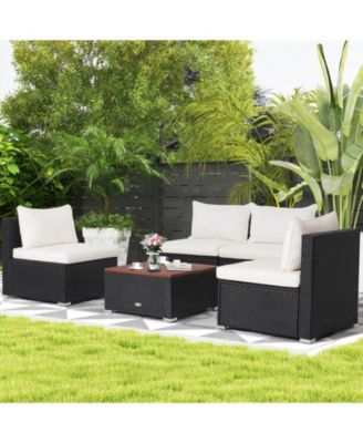 5 Piece Outdoor Furniture Set with Solid Tabletop and Soft Cushions
