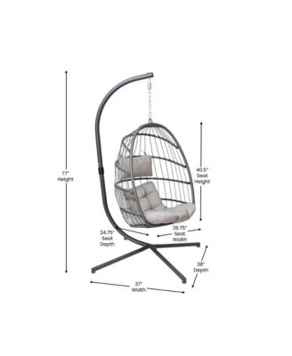 Riley Foldable Woven Hanging Egg Chair With Removable Cushion And Stand For Indoor And Outdoor Use