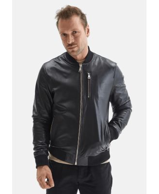 Men's Leather Bomber Jacket, Black