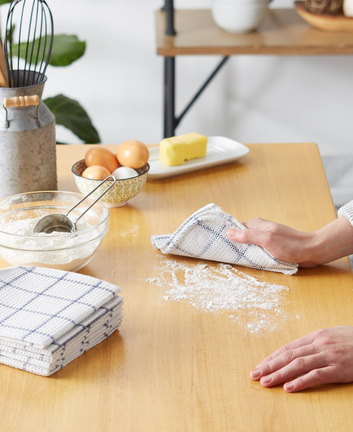 Design Imports Scrubber Dishcloths Collection Windowpane Dishrag Set, 12x12", White/stonewash Blue Stripe, 6 Piece In Stonewash Blue Stripe