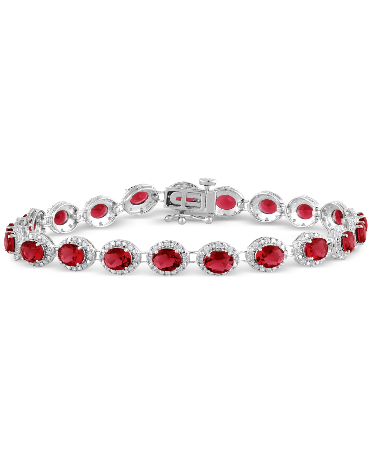 Macy's Emerald (8 Ct. T.w.) & Diamond (3/4 Ct. T.w.) Halo Tennis Bracelet In 14k White Gold (also In Ruby & In Ruby