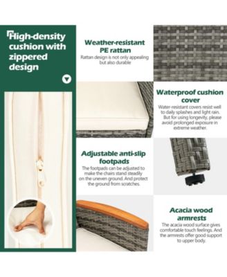 7 Pieces Patio Acacia Wood Cushioned PE Rattan Wicker Dining Set