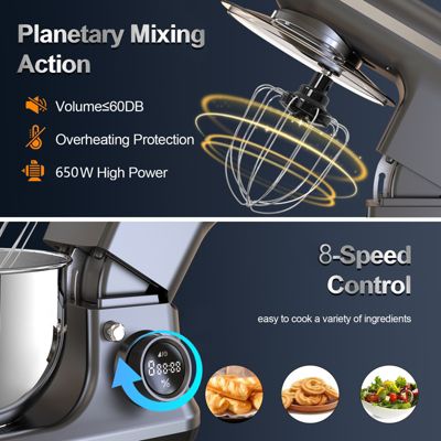 5.3 Qt Digital Display Stand Mixer 8 Speed with Egg Whisk, Dough Hook & Flat Beater