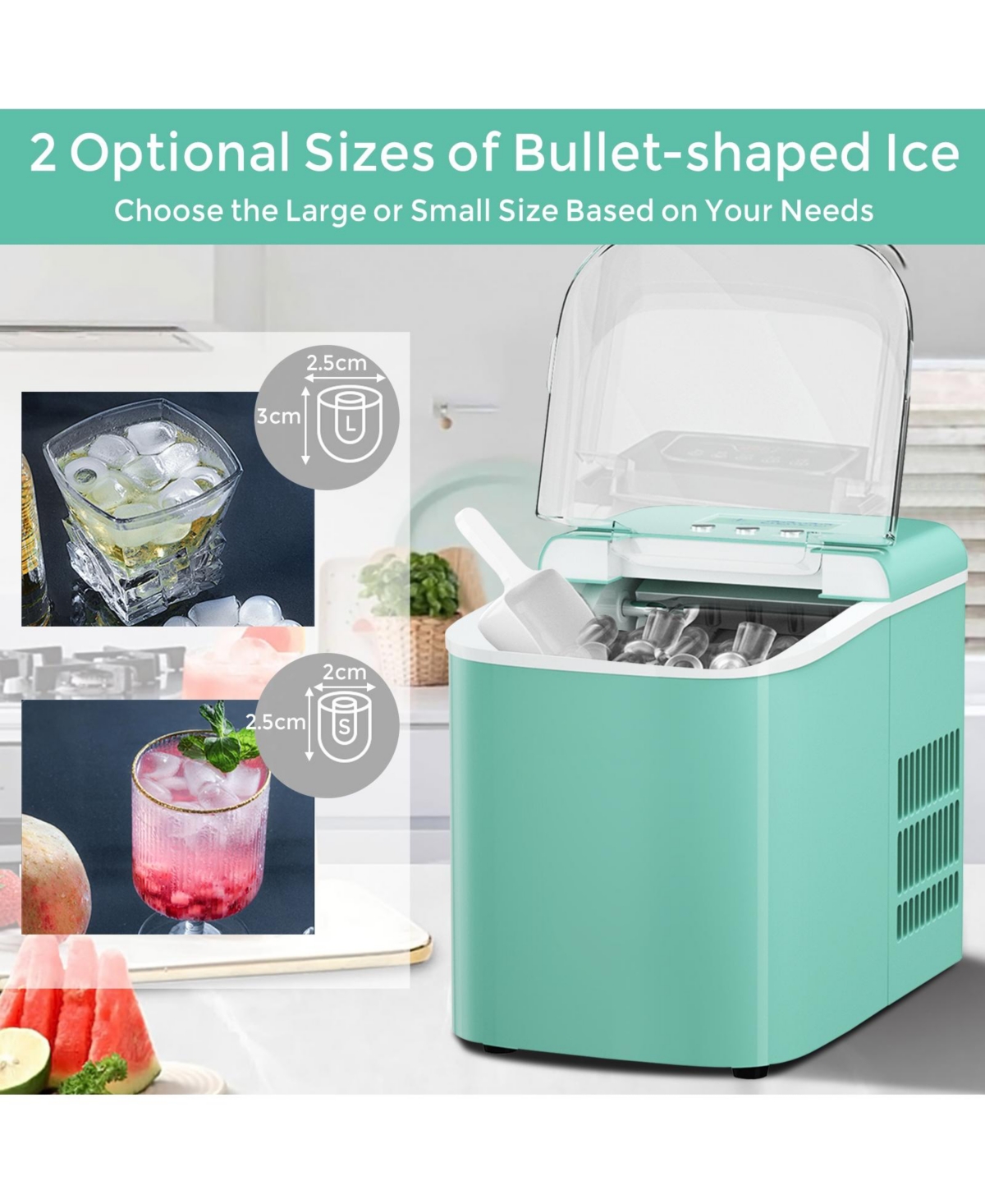 Inolait 26 lbs Countertop Lcd Display Ice Maker with Ice Scoop