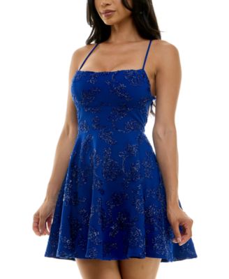 Juniors' Textured Square-Neck Sleeveless Fit & Flare Dress