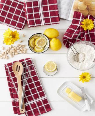 Basic Terry Collection Windowpane Dishtowel Set, 16x26", Wine Check, 4 Piece